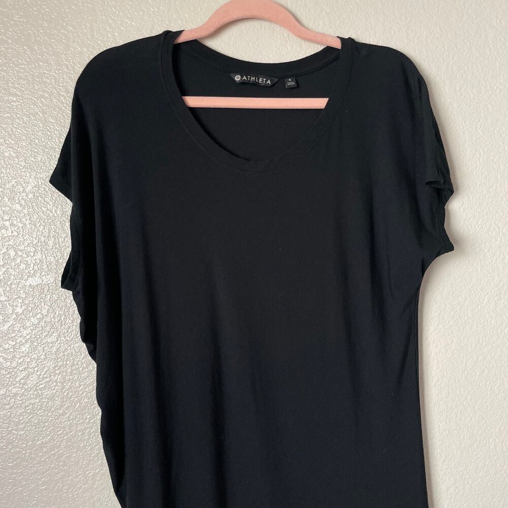 Athleta Dress Womens Small Black Draped Crew Neck Mini Jersey Knit Modal Stretch - Picture 4 of 10